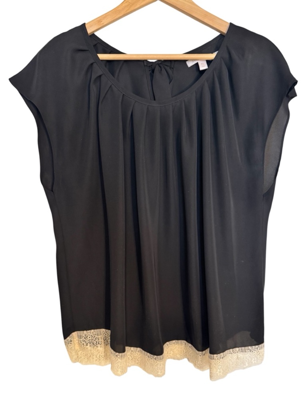 🚨BOGO FREE Lauren Conrad Black Blouse Top with Cream Lace Hem Size XL Like New